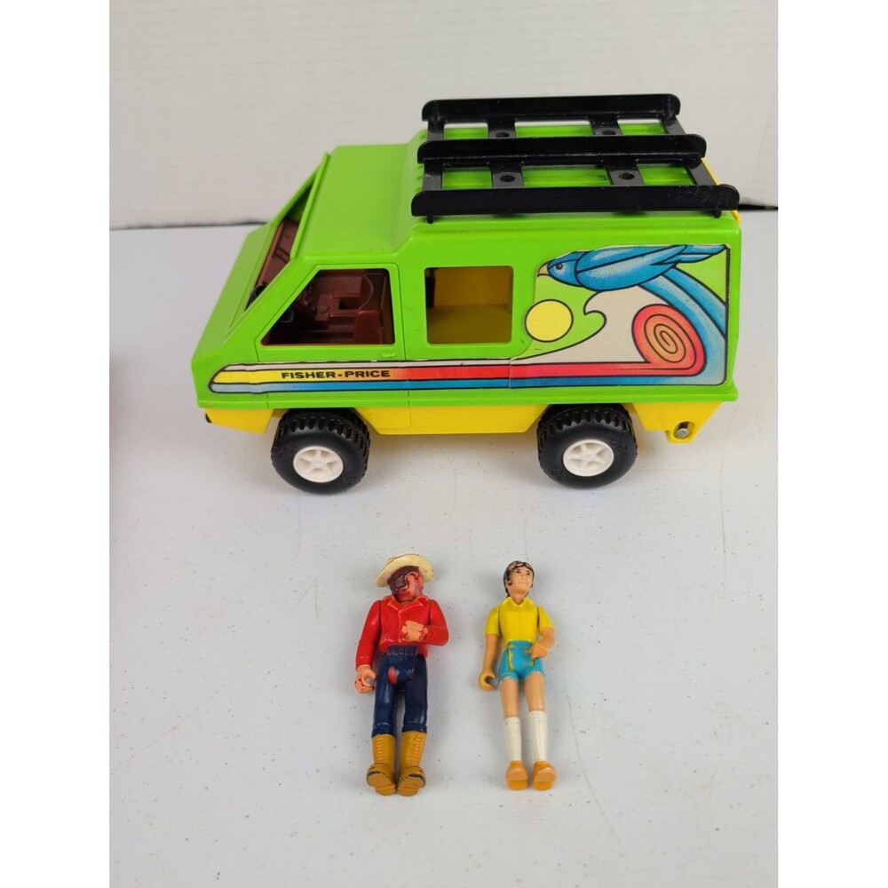 Vintage 1977 Fisher-Price Adventure People Daredevil Sports Van Green W/ Figures